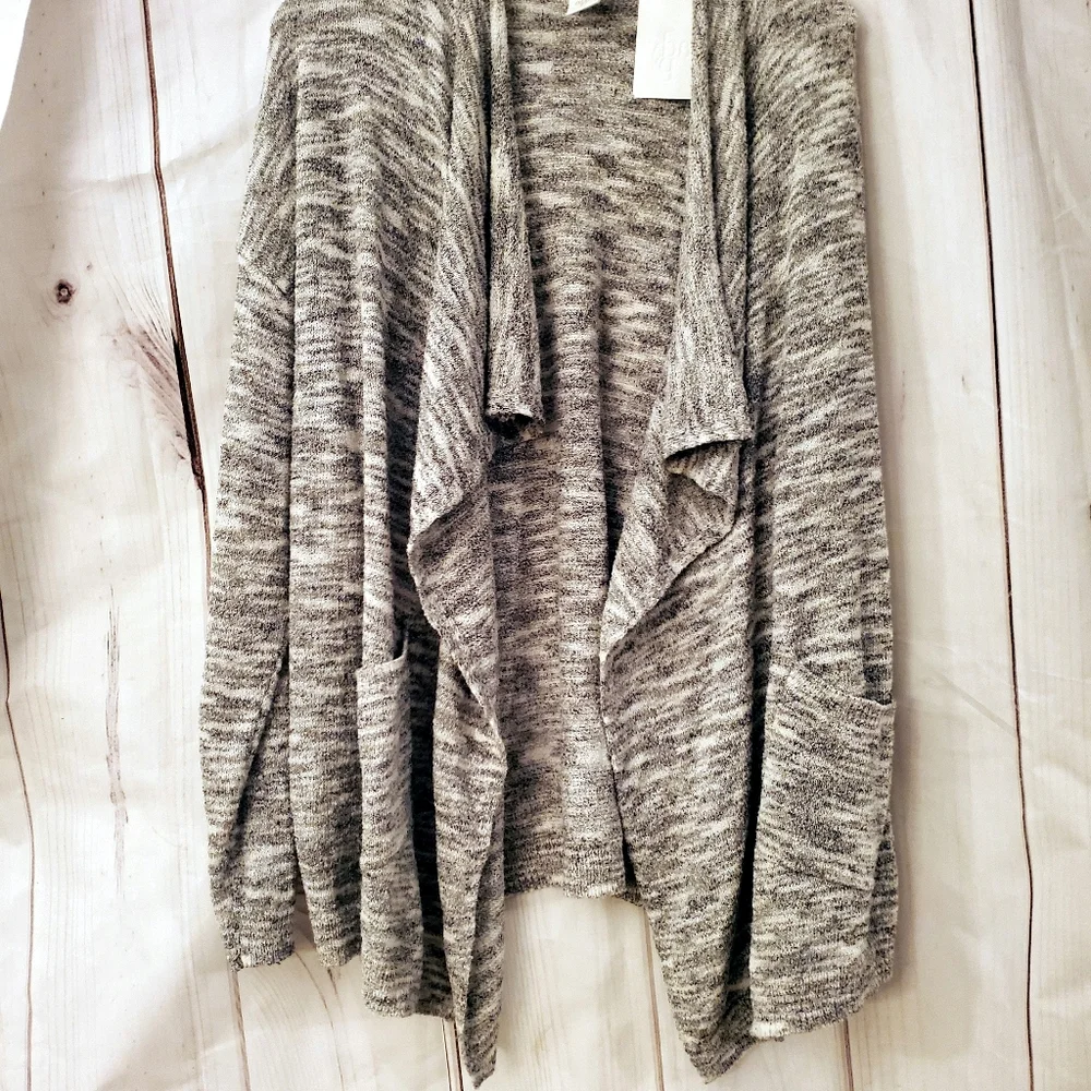 Ady P Gray & White Striped Cardigan soft L NWT